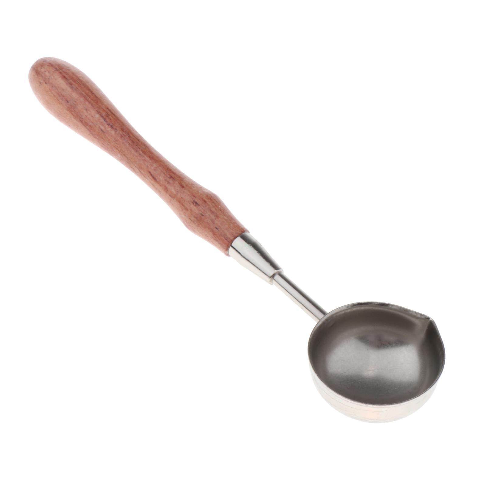 Brass/Stainless Steel Wax Spoon Vintage Elegant Wooden Handle Copper Wax Sealing Stamp Melting Spoon for Wedding Invitations Envelope Wax Seal Spoon