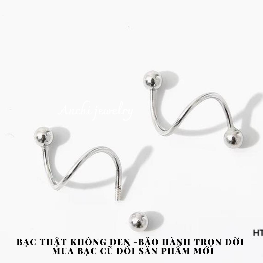 Bông tai vàng tây xoắn lò xo 2 đầu bi zen xoáy đeo được nhiều kiểu hiphop ôm vành cá tính,Anchijewelry