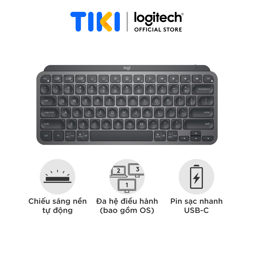 Bàn Phím Không Dây Bluetooth Logitech Mx Keys Mini - Nhỏ Gọn, Sạc Usb - C, Phím Tắt Thông Minh, Có Bản Cho Mac - Hàng Chính Hãng - Màu Đen