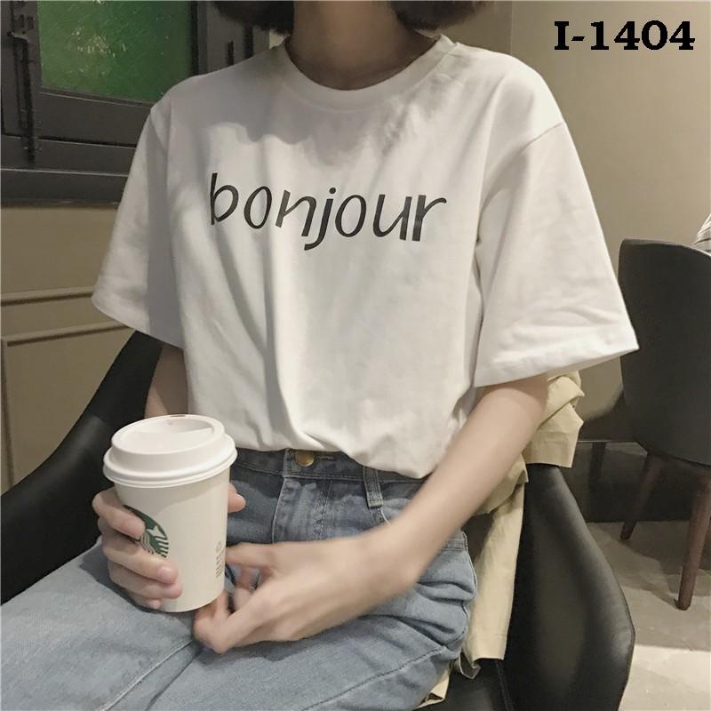 Áo Phông Nữ Tay Lỡ In Chữ BONJOUR