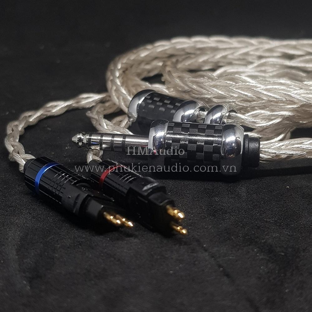 Dây tai nghe đồng mạ bạc 7N OCC Litz 23AWG đường kính dây đơn 1.25mm tết 8 sợi - Connector Sens HD650 HD600 HD660s HD25 HD580