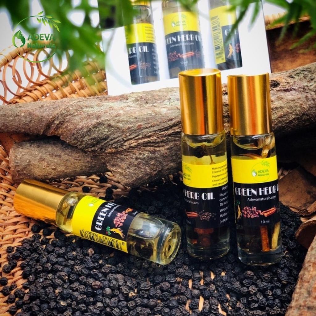 Dầu thảo dược Adeva Naturals - Green herb oil - Sản phẩm của Việt Nam - Dầu thảo mộc giúp thư giãn, giảm đau nhức, làm dịu vết côn trùng cắn, hít ngửi làm thông mũi, họng.