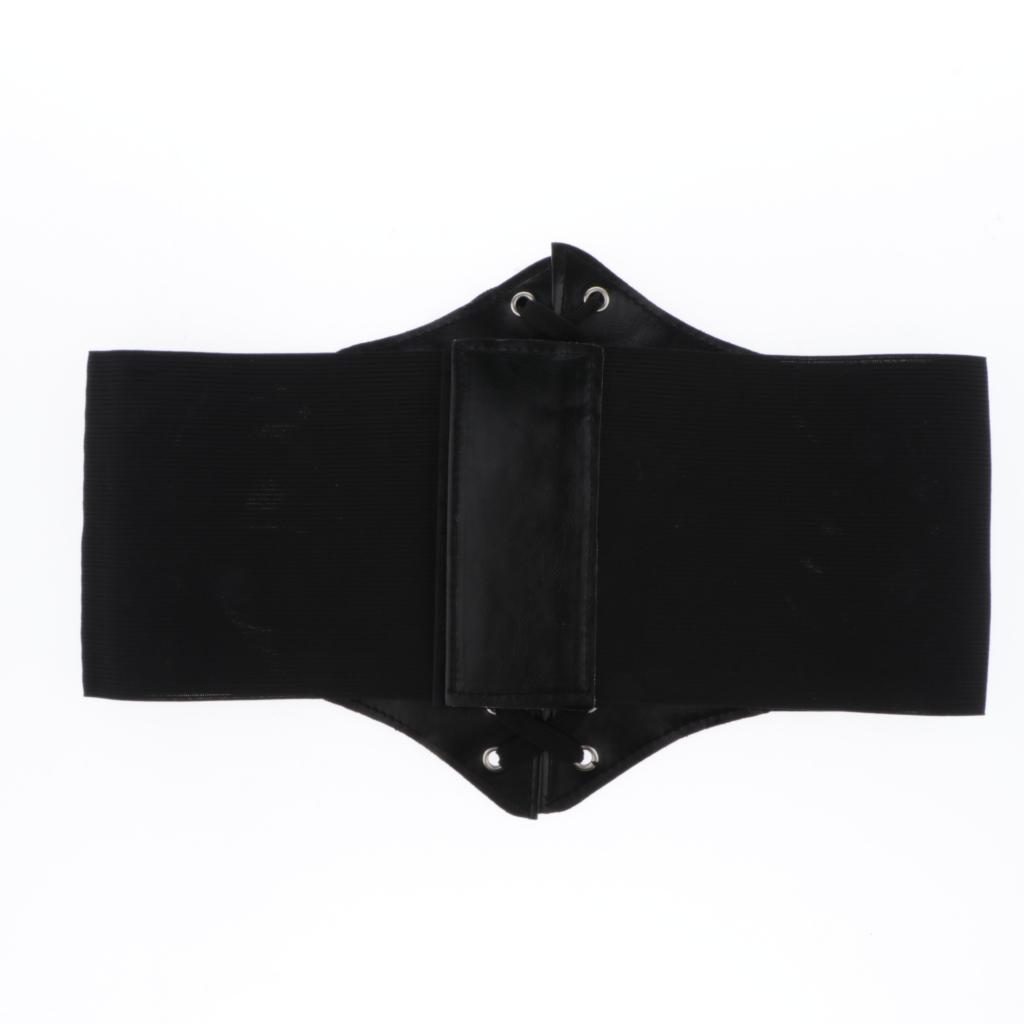 Vintage Steampunk Leather Waist  Wide Elastic Belt Corset Accessory Black