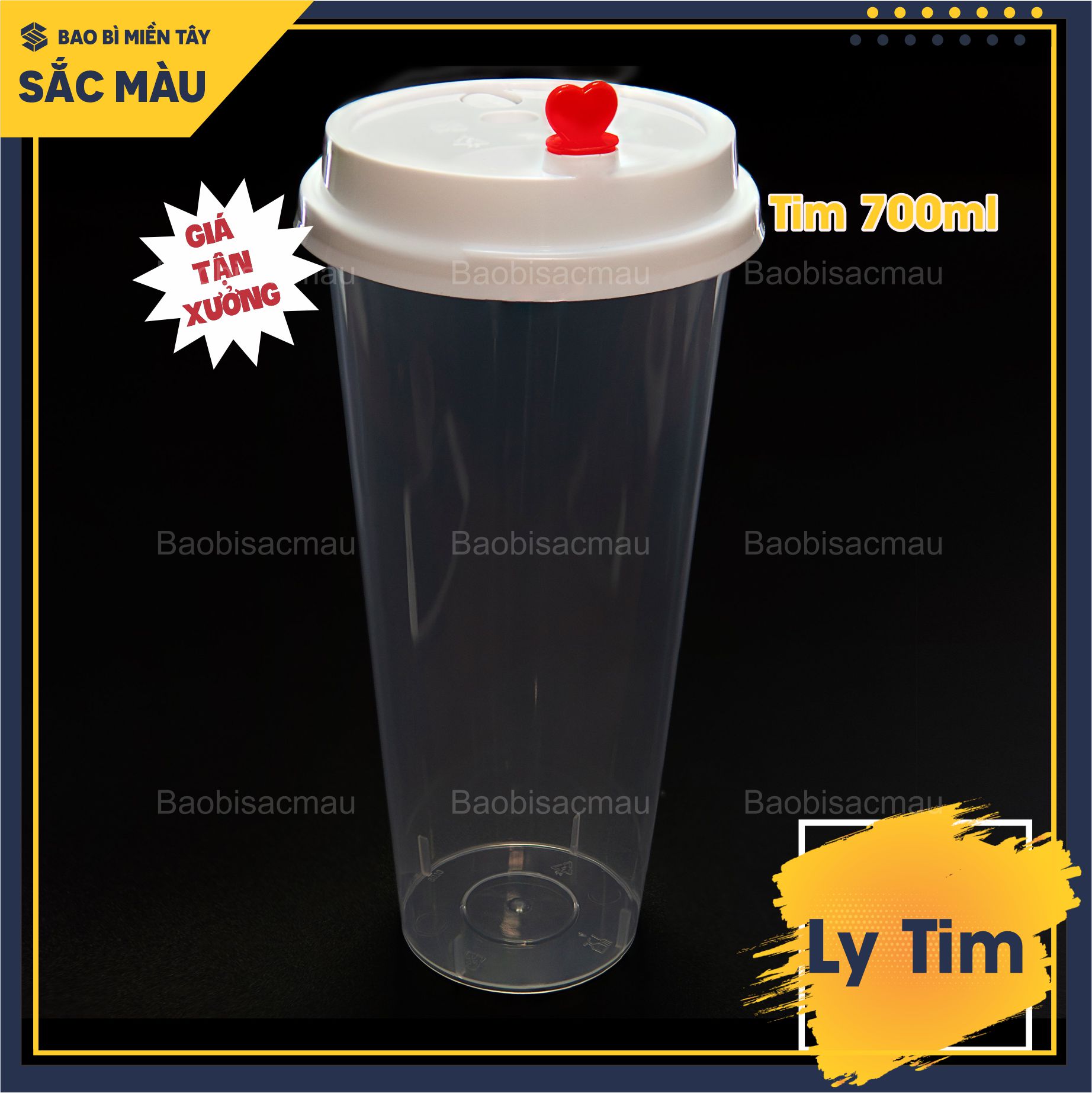 Sỉ 50 cốc/ ly nhựa tim 500ml và 700ml kèm nắp tim màu ngẫu nhiên