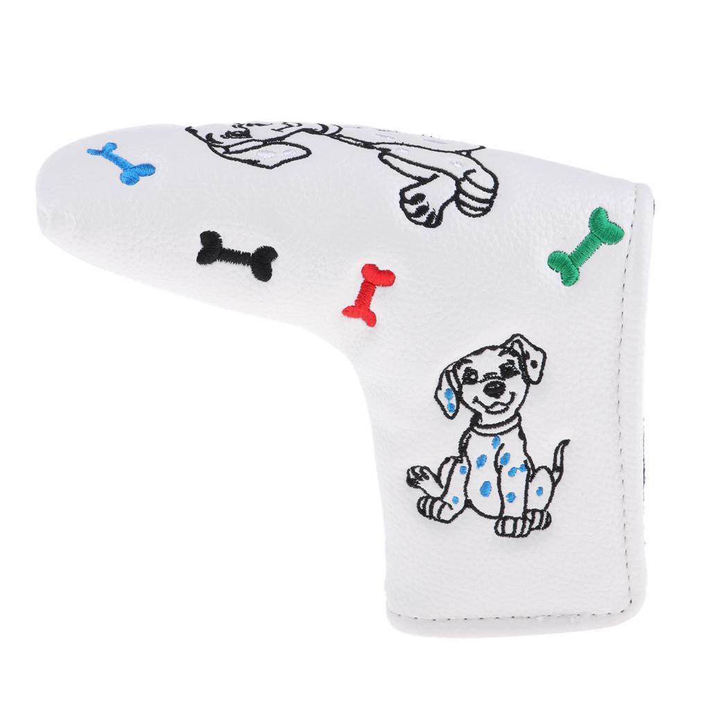 2-5pack Waterproof PU Leather Golf Blade Putter Head Cover Protector White Dog