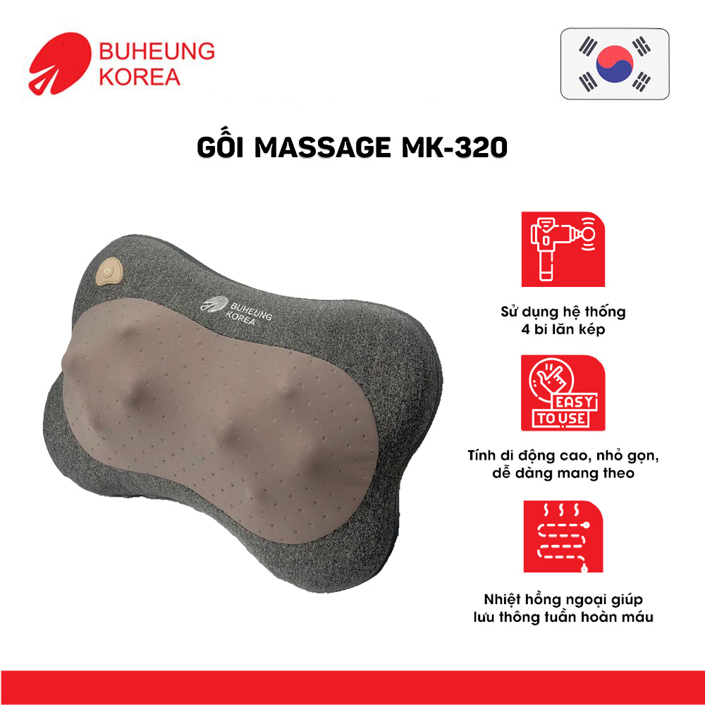 Gối massage Buheung MK-320 nhỏ gọn, giúp lưu thông máu, giảm đau, bảo hành chính hãng 12 tháng