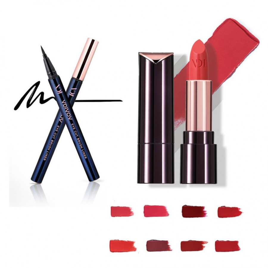 Bộ trang điểm VDIVOV son môi Lip Cut Rouge RD303 FILTER RED 3.8g và bút kẻ mắt nước Eye Cut Brush Liner 01 Black 0.6g