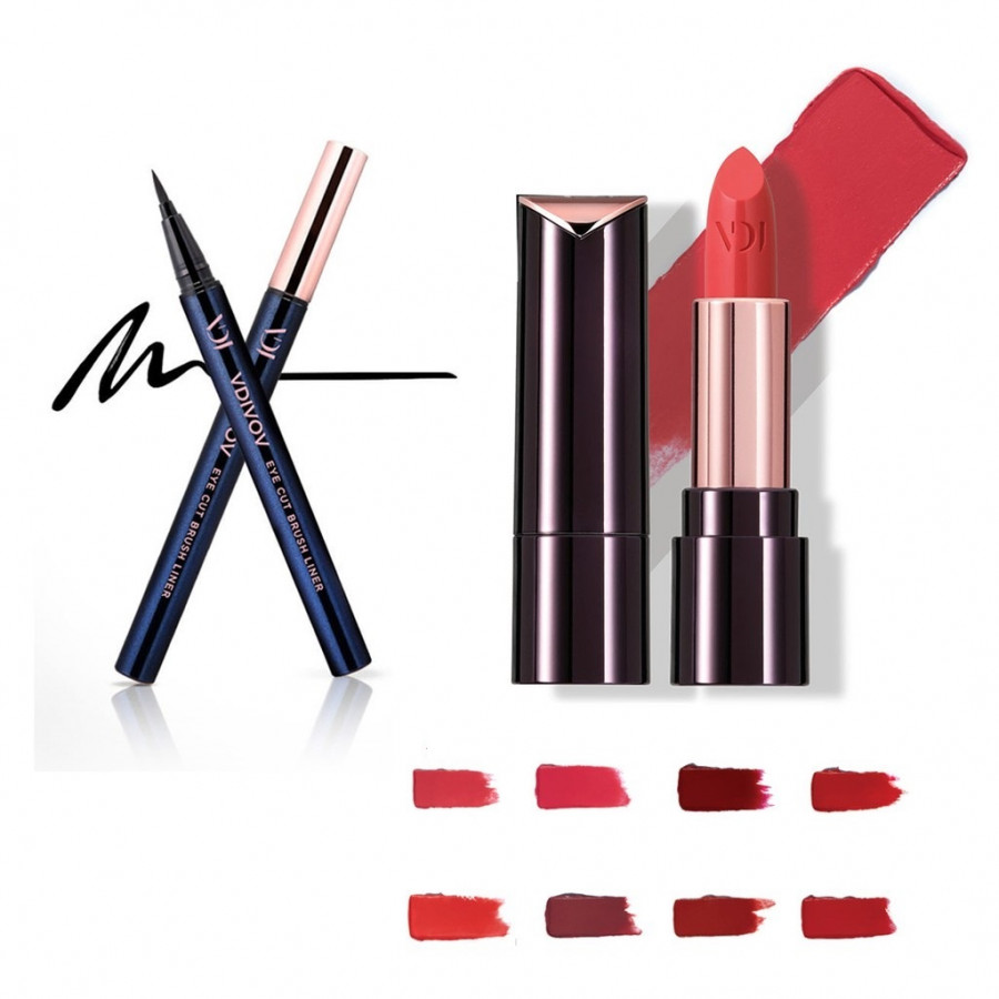 Bộ trang điểm VDIVOV son môi Lip Cut Rouge RD306 CLASSY RED 3.8g và bút kẻ mắt nước Eye Cut Brush Liner 01 Black 0.6g