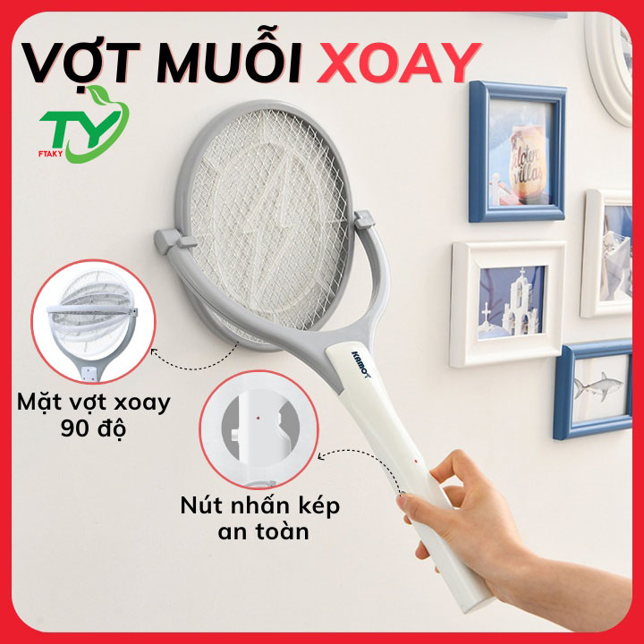 Vợt Muỗi Xoay KAMOT Chính Hãng, Vợt Diệt Muỗi Thông Minh xoay 90 độ 2 In 1 Kiêm Đèn Bắt Muỗi Tự Động Ban Đêm