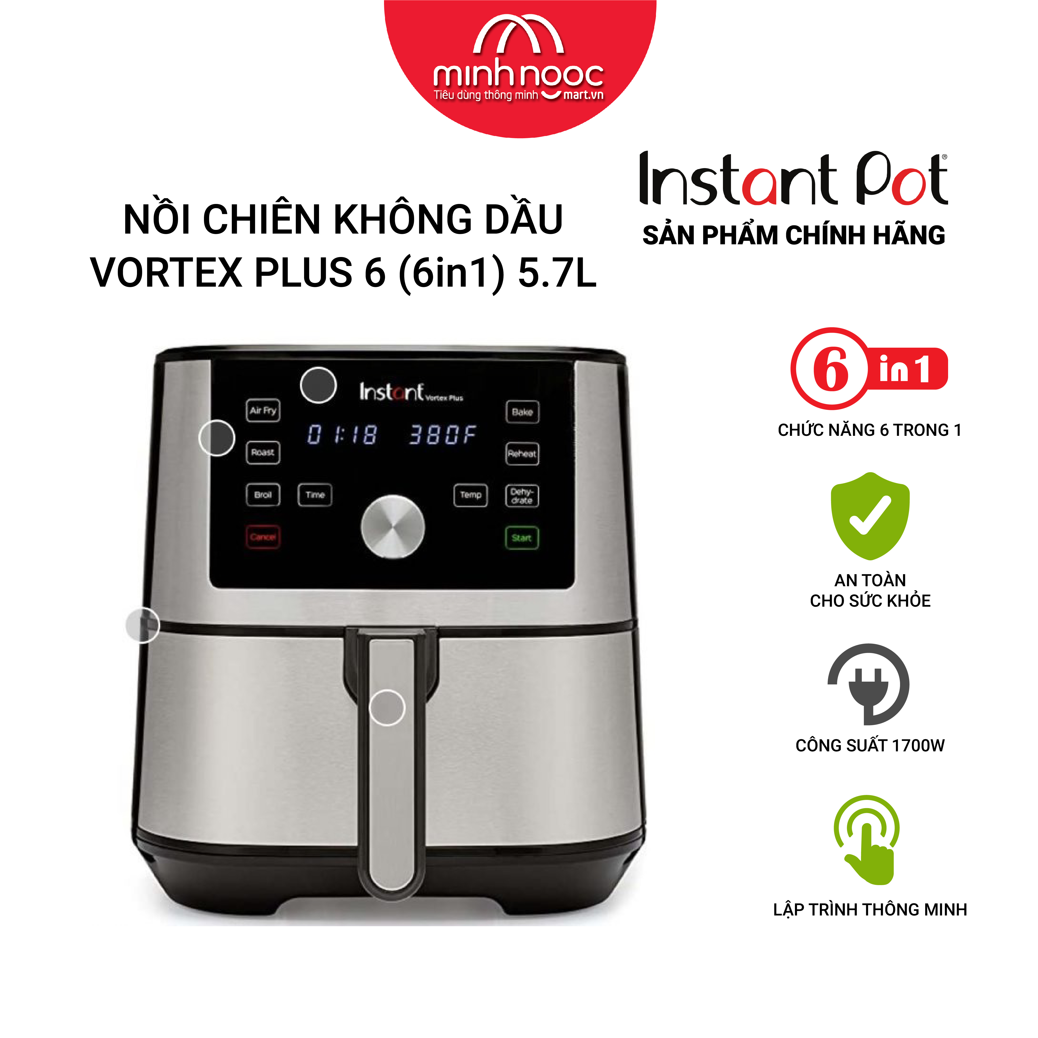 [Hàng chính hãng] [COMBO 2] Nồi áp suất điện Đa Năng InstantPot Duo Plus, dung tích 5.7 lít. 9 chức năng trong 1(9 in1) &amp; Nồi chiên không dầu Instant Vortex Plus, dung tích 5.7 lít. 6 chức năng trong 1 (6 in1)