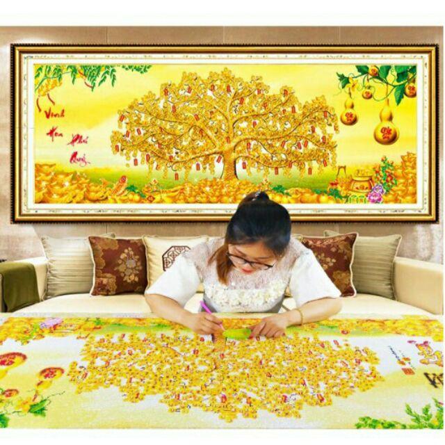 Tranh đính đá VINH HOA PHÚ QUÝ  KÍCH THƯỚC 129×52cm chưa đính.