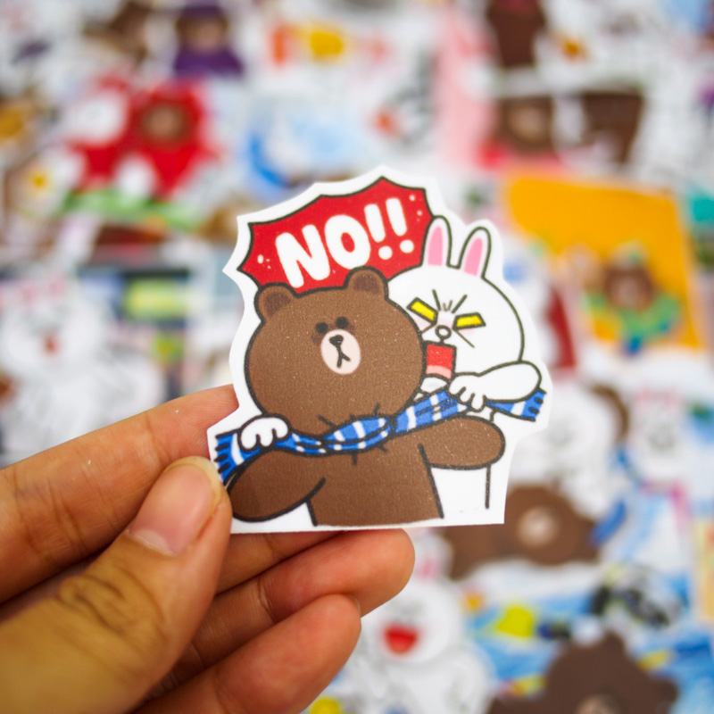 Set 30 sticker Gấu Thỏ Line Brown and Cony hình dán có ép lụa