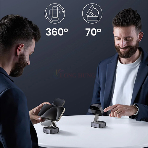Đế sạc không dây Ugreen Magnetic Attachment Qi2 2-in-1 Foldable Wireless Charger 15W W702 - Hàng chính hãng
