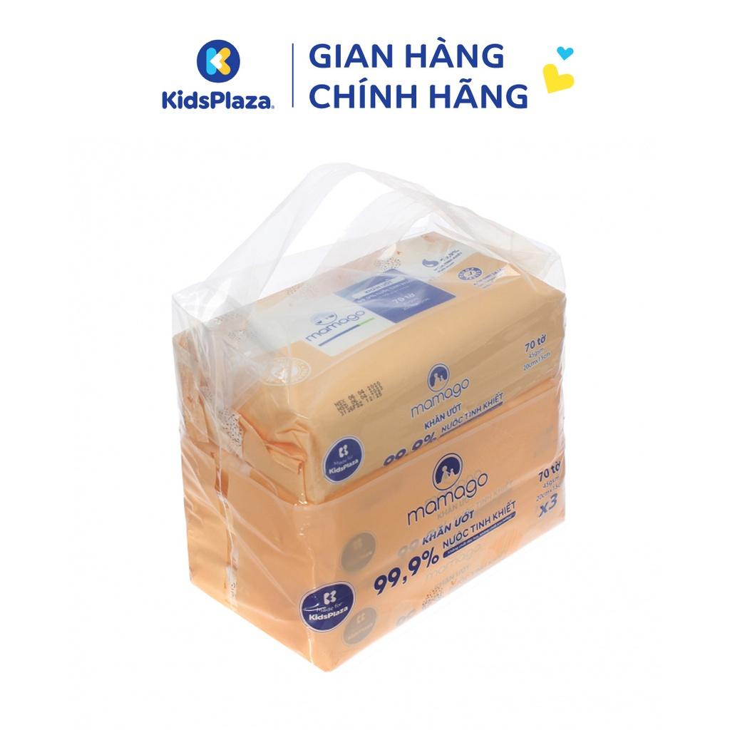 Bộ 3 gói khăn ướt tinh khiết Mamago 70 tờ