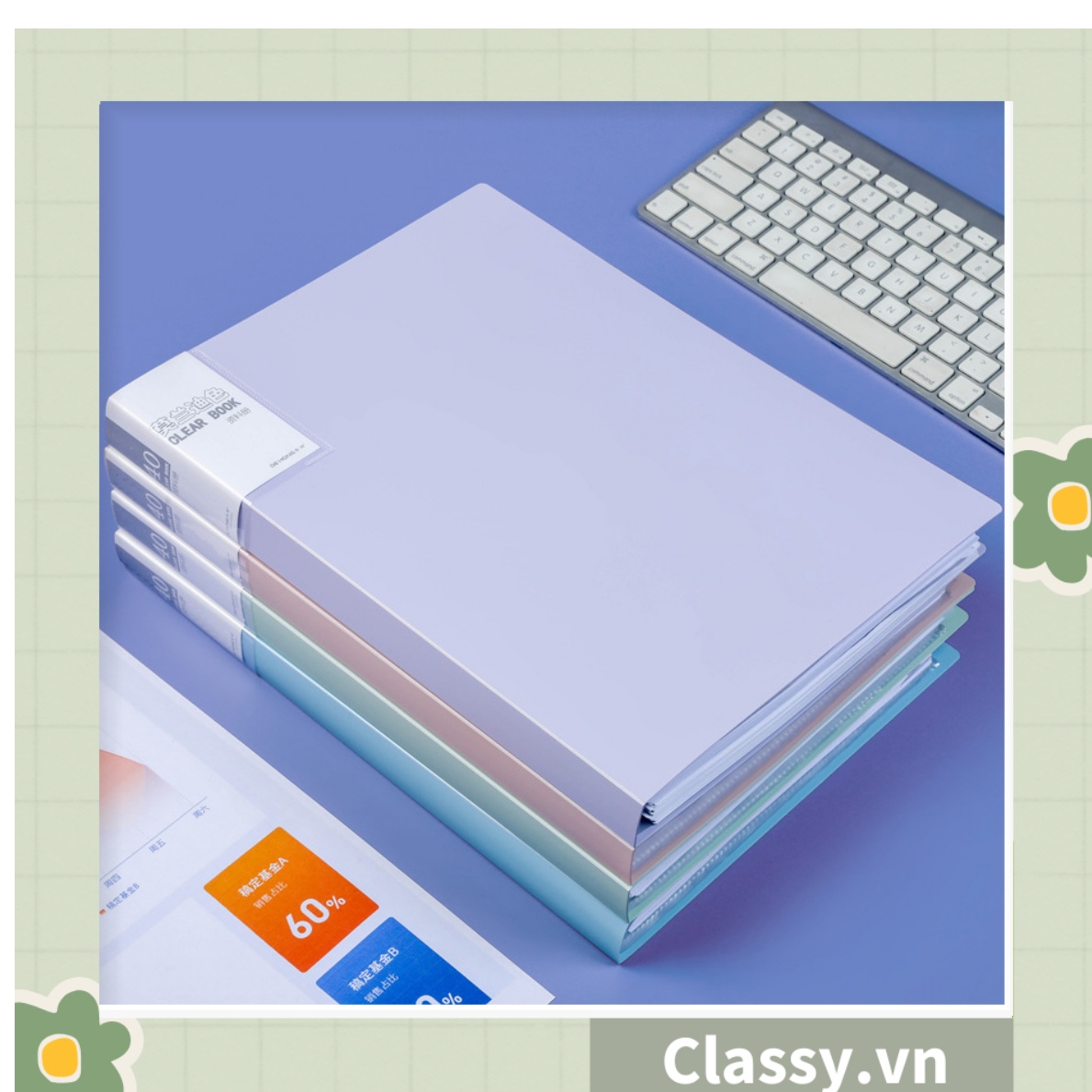 File lá A4 đựng tài liệu nhiều ngăn, Tệp đựng tài liệu 30 lá chất liệu PP cao cấp - bìa đựng giấy A4 Classy Basic PK1787