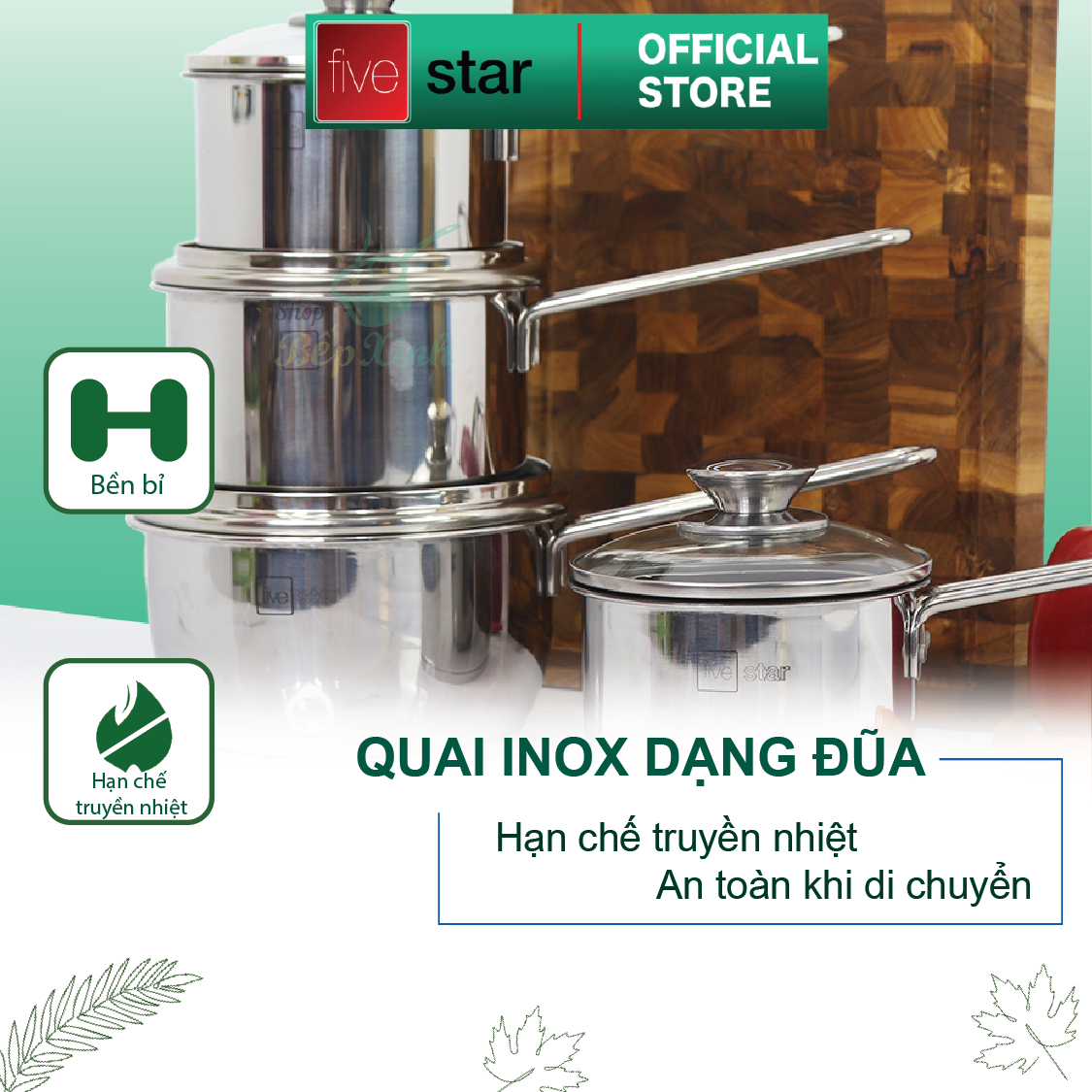 Quánh chống dính 3 đáy inox 430 cao cấp Fivestar Standard nắp kính bếp từ (12cm/14cm) , tặng 5 muỗng ăn