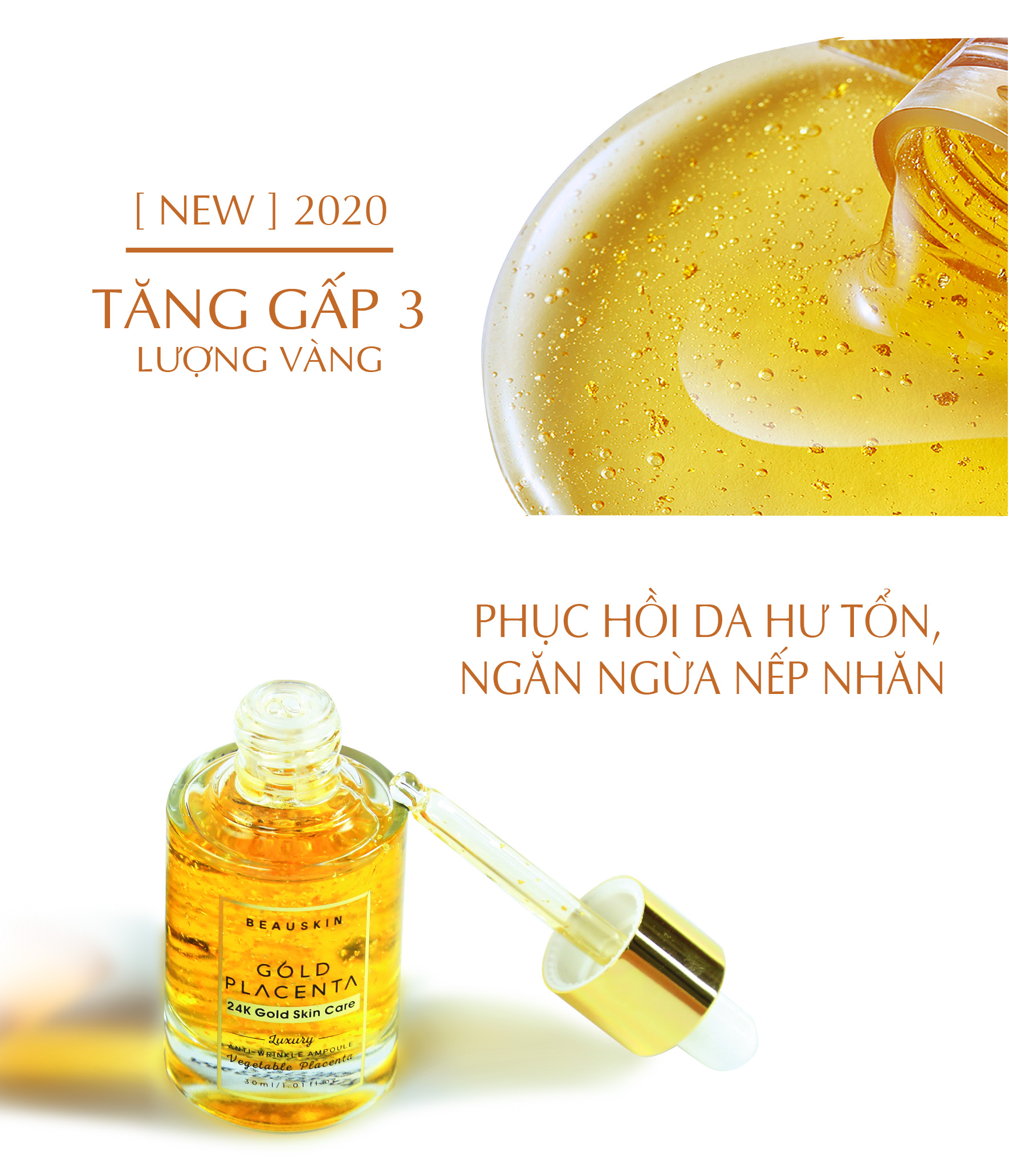 Tinh chất chống nhăn tinh thể vàng 24k Gold Placenta Hàn Quốc 35ml tặng móc khóa