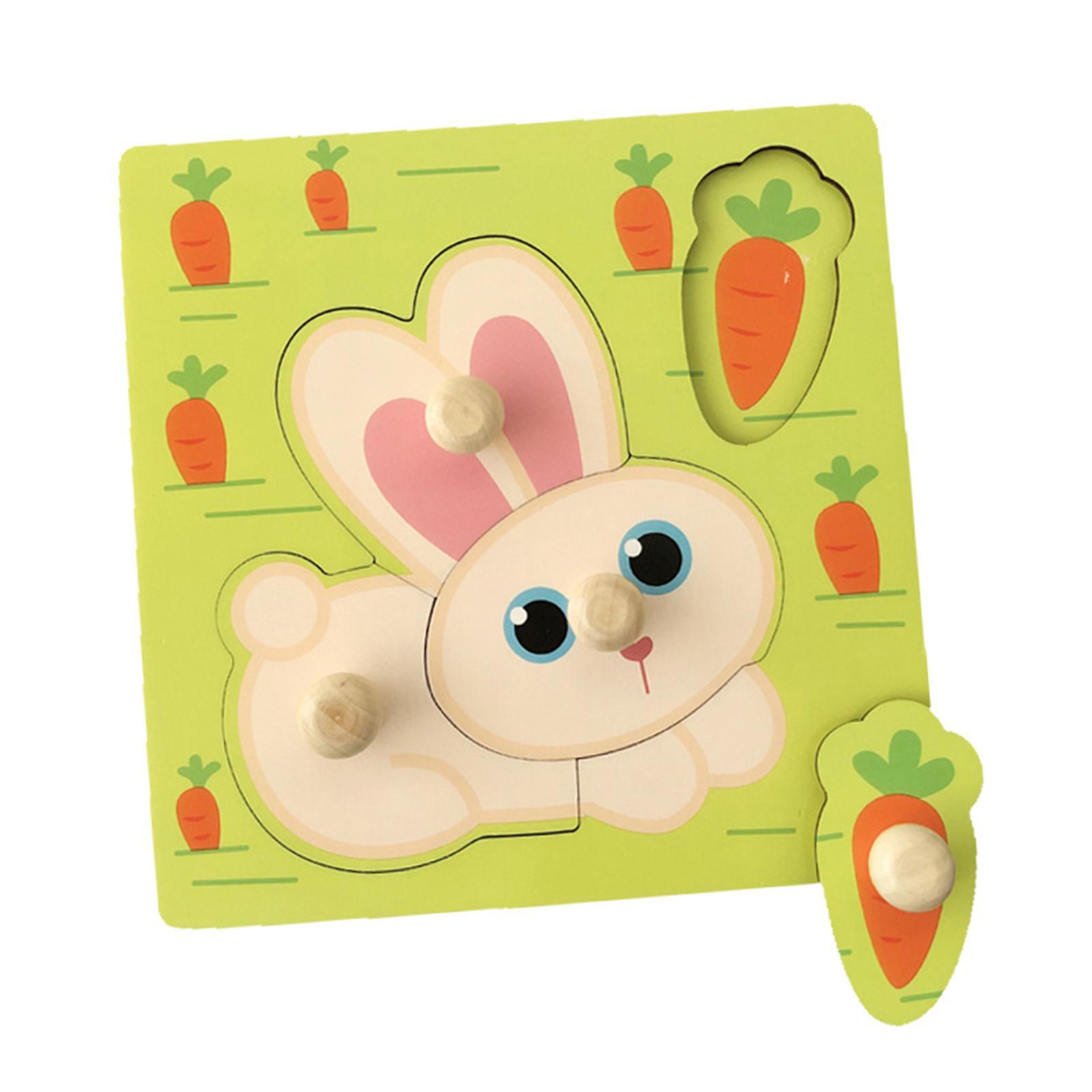 Wooden Cartoon Jigsaw Puzzles Shape Matching Game for 2 3 4 Year Old Rabbit