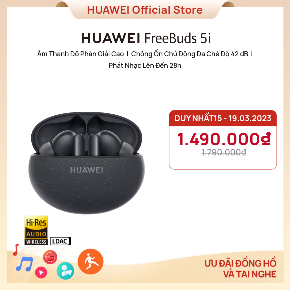 Tai Nghe Không Dây Huawei FreeBuds 5i | Âm thanh độ phân giải cao | Chống ồn chủ động đa chế độ 42dB | Phát nhạc lên đến 28h | Hàng Chính Hãng