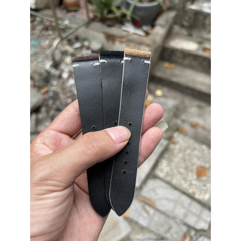 Dây đồng hồ da bò lộn chốt chỉ 2 đầu màu nâu đậm tặng khóa có size lẻ