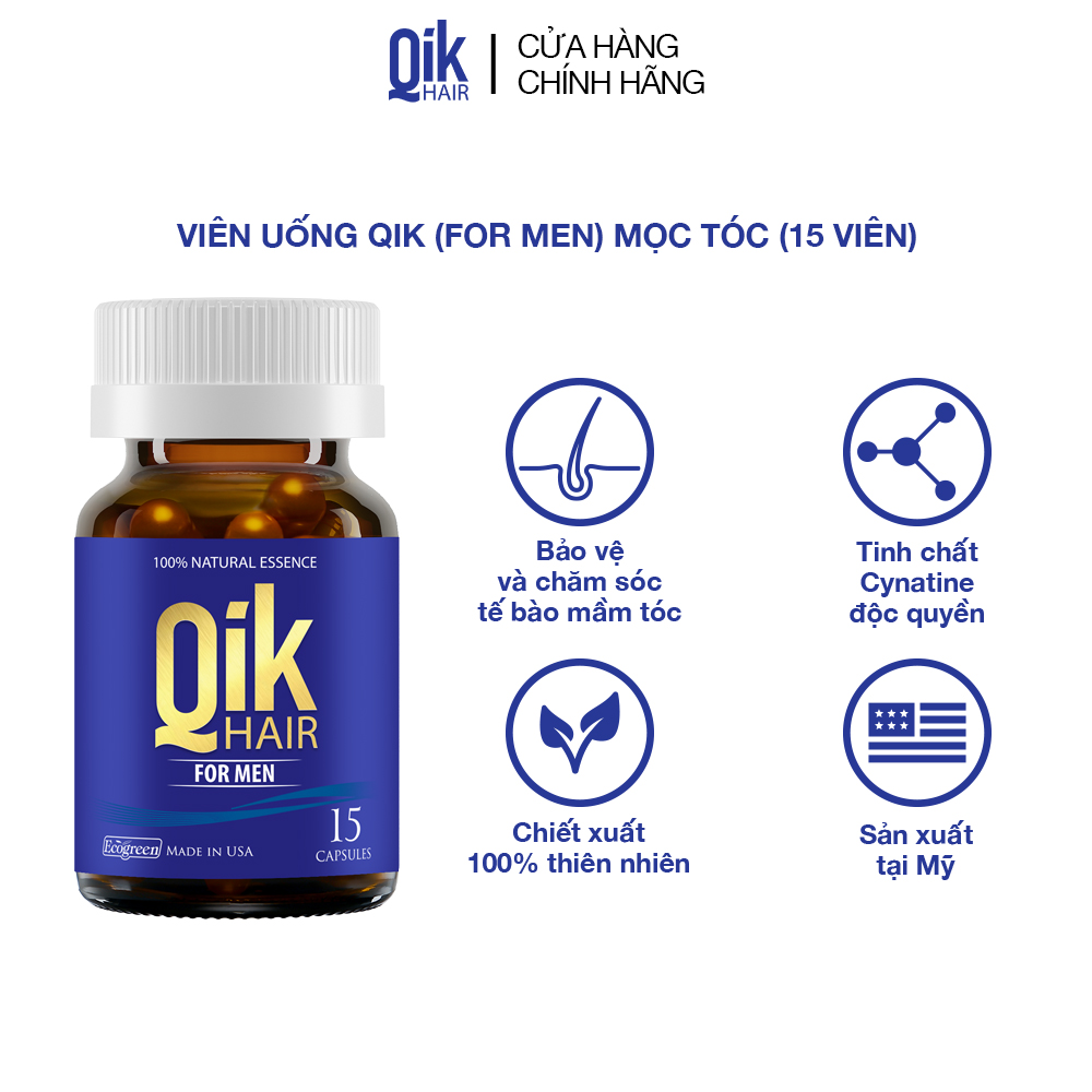 Viên uống QIK HAIR (cho Nam) hỗ trợ giảm rụng, mọc tóc chắc khỏe (15 viên)