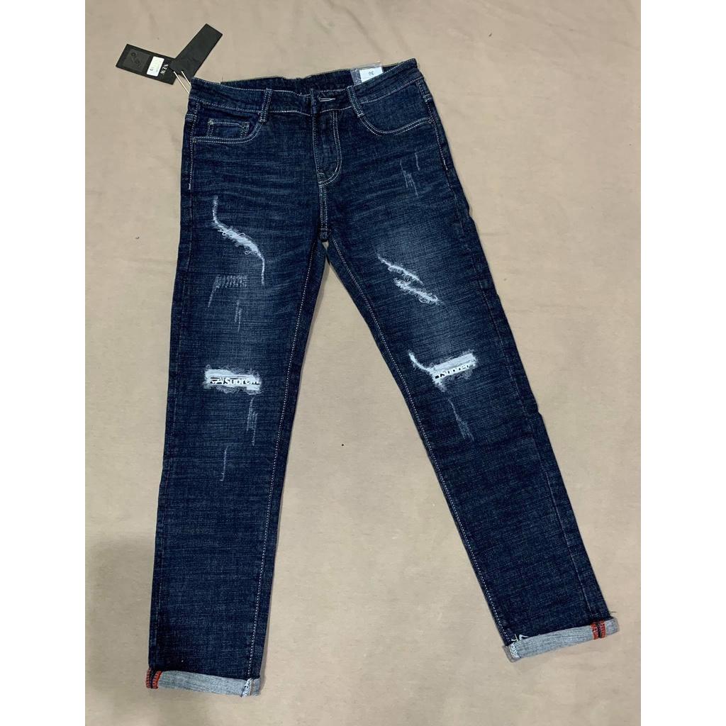 Quần jean nam dài xanh rách kiểu QJDVH0004B