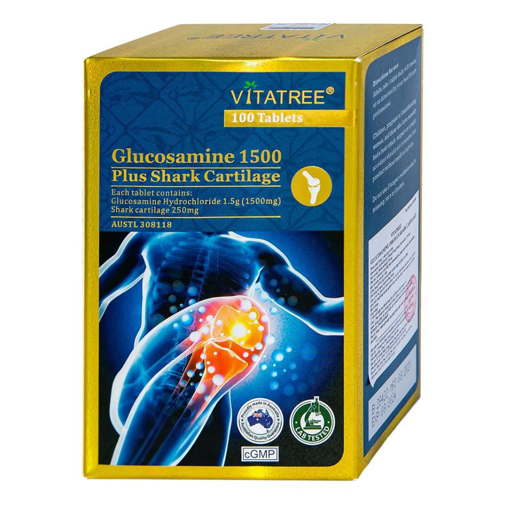 Viên uống Vitatree Glucosamine 1500 Plus Shark Cartilage hỗ trợ duy trì sức khỏe và chức năng của khớp, sụn khớp (100 viên)