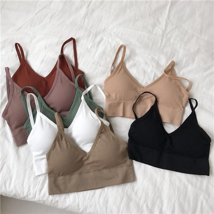 Áo bra gân khoét chữ U xẻ ngực