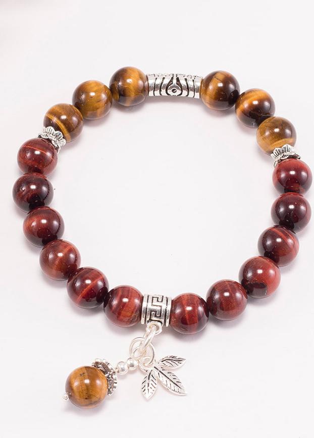 Vòng tay thạch anh mắt hổ phối charm 3 lá bạc Ngọc Quý Gemstones