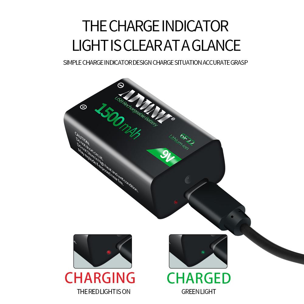 1500mAh type-c USB 9 Volt Pin sạc li-ion 6F22 9V Li ion Lithium cho Đồ chơi mô hình máy bay trực thăng RC Micrô Màu sắc: 12 cái
