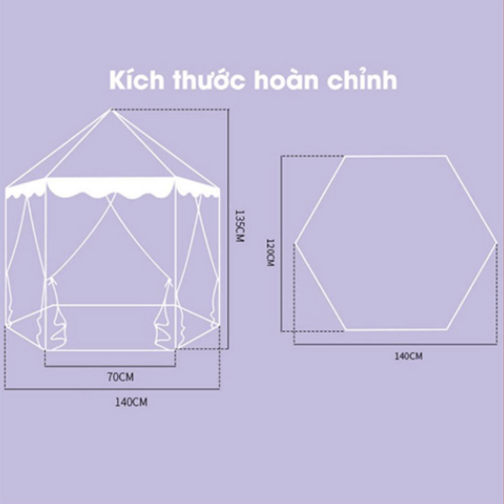 Lều Cho Bé Hình Lâu Đài Công Chúa Lục Giác- Màu Xanh