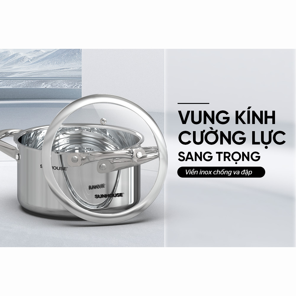 Bộ Nồi Chảo Inox 304 Đáy Liền Sunhouse SHG808