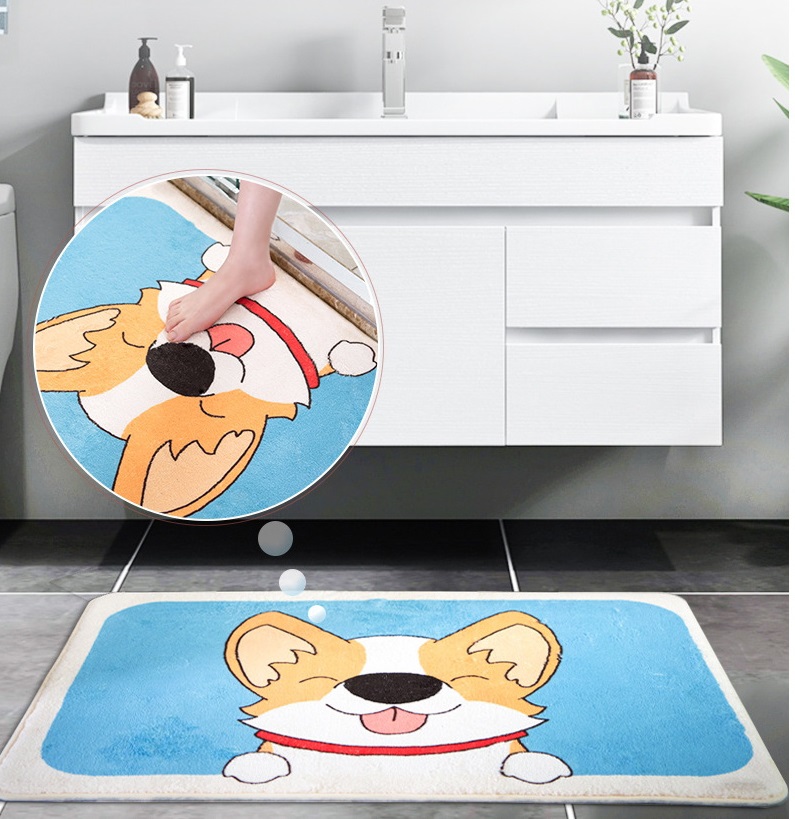 Thảm Chùi Chân/ Thảm Lau Chân Hình Chó Shiba Phù Hợp Phòng Khách, Nhà Tắm, Phòng Ngủ, Ra Vào Cửa - Tặng Miếng Lót Ly Silicon Màu Ngẫu Nhiên