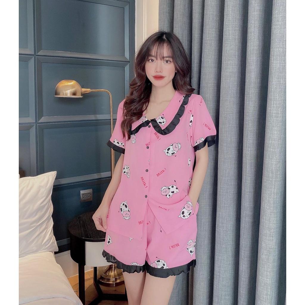 Đồ Bộ Tiểu Thư Pijama Nữ Mặc Nhà Quần Đùi Lụa Thái Cao Cấp Mềm Mịn