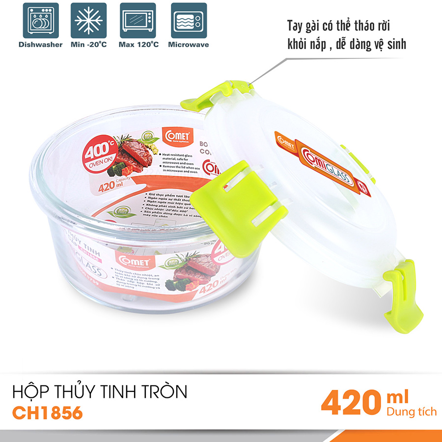 Bộ 3 hộp đựng thuỷ tinh tròn Comet CH1856 – 420ml