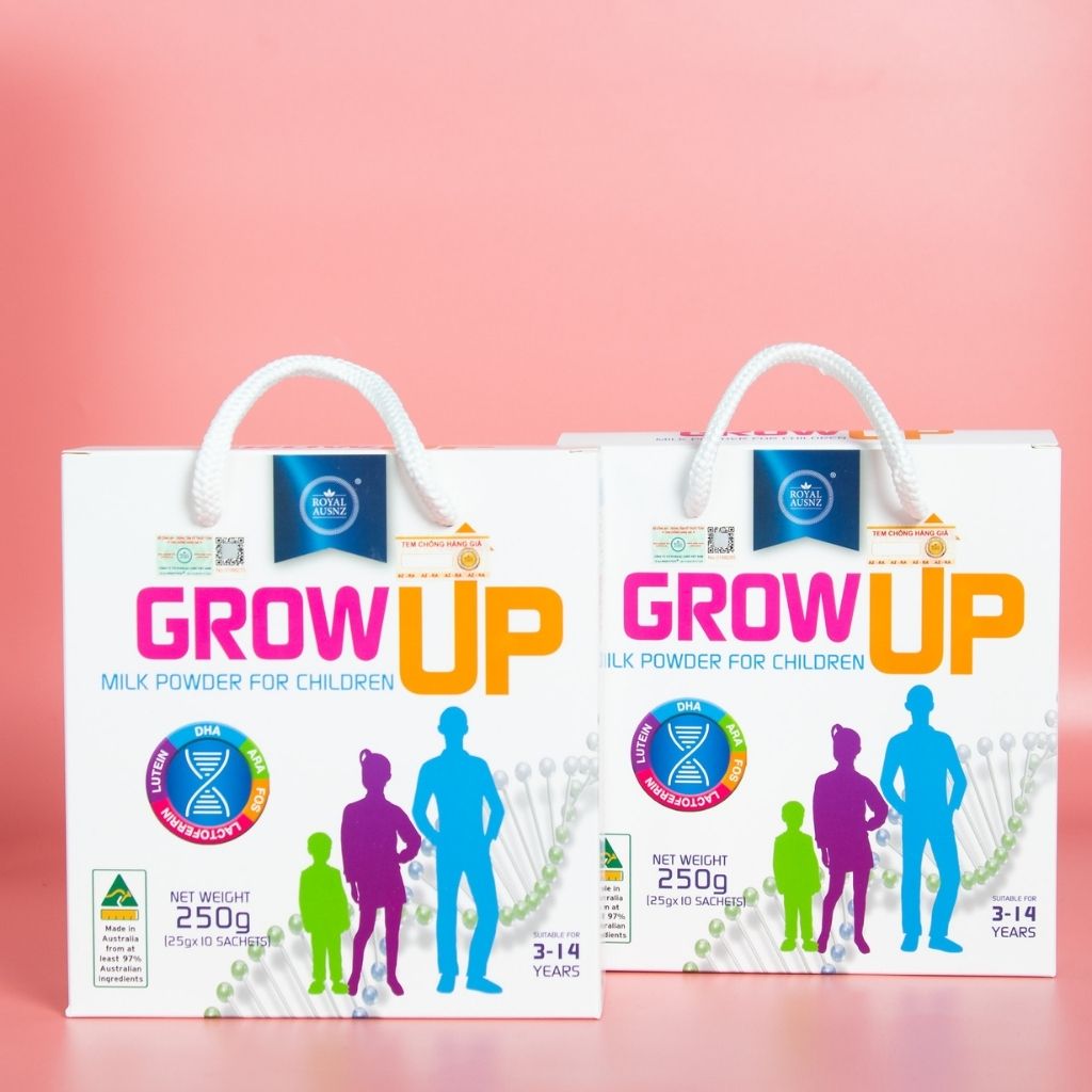 Combo 2 Hộp Sữa Bột Hoàng Gia Úc Royal Ausnz GROW UP MILK POWDER Hỗ Trợ Phát Triển Cho Trẻ Từ 3-14 Tuổi (Hộp 10 Gói)