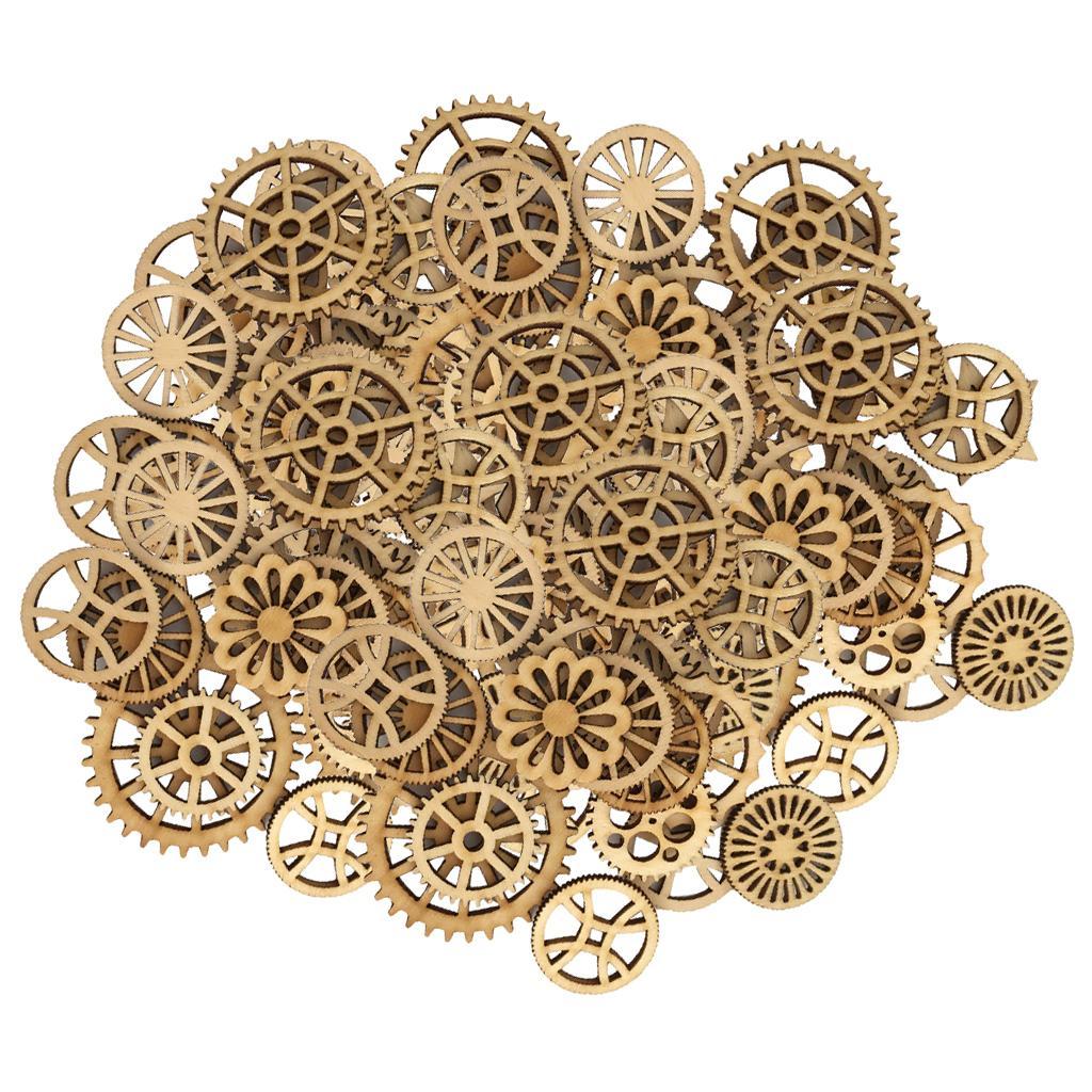 200pcs Mini Unfinished Wood Gear Shape Embellishments for DIY Wooden Crafts