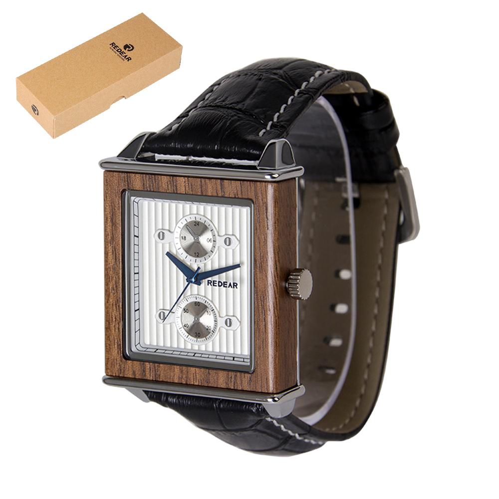 Đồng hồ Vỏ gỗ & dây da Hiển thị thời gian & lịch dạ quang Chức năng đồng hồ bấm giờ REDEAR Men