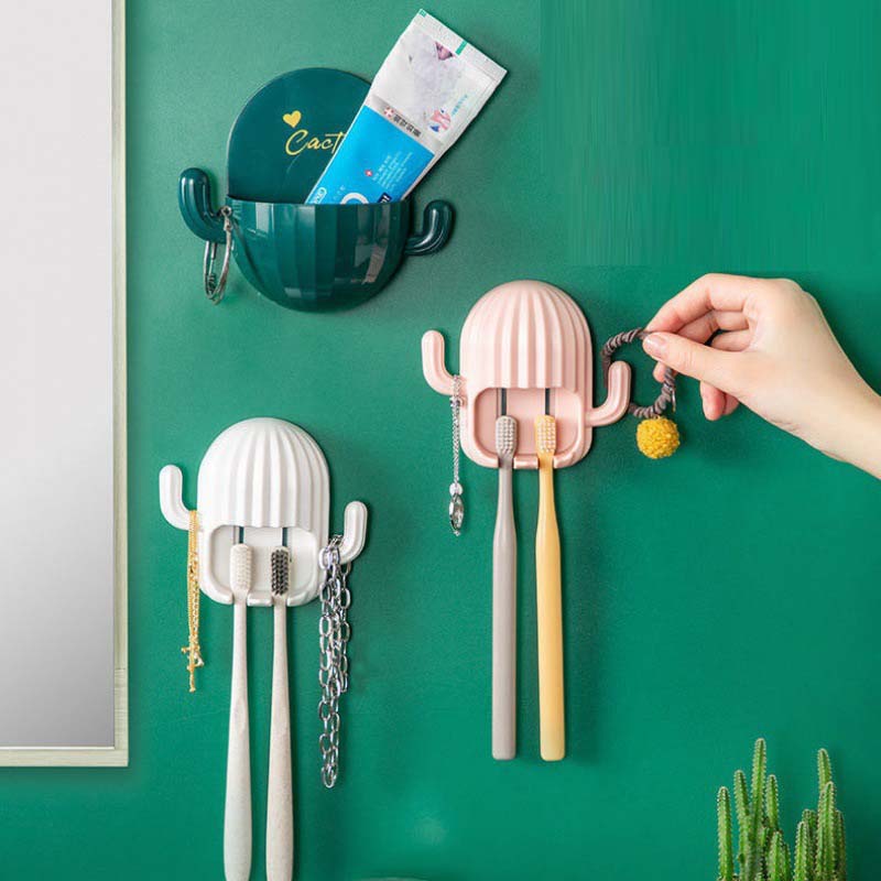 Giá Đỡ Bàn Chải Đánh Răng Hình Xương Rồng Có Móc Treo