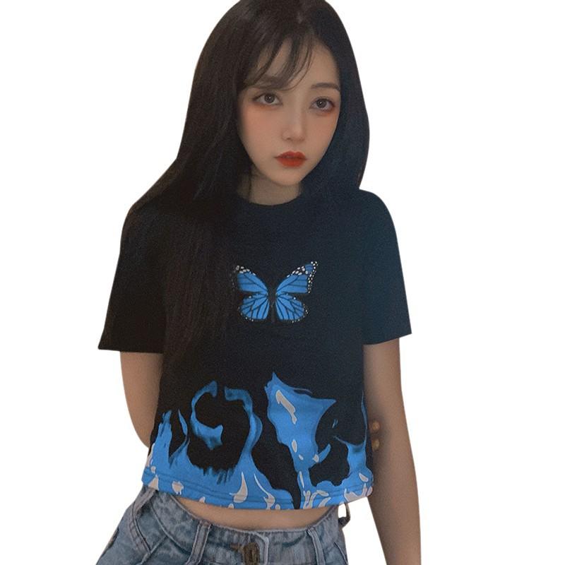 Áo Thun Tay Ngắn In Hình Bướm Phong Cách Retro Cho Nữ