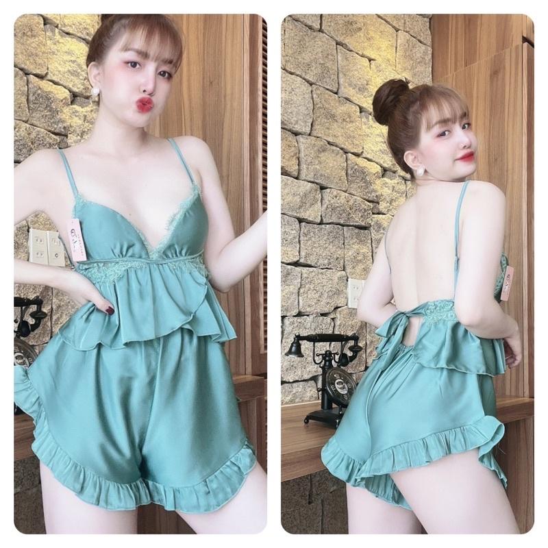 Đồ Ngủ Nữ Sexy, Bộ Ngủ Lụa 2 Dây Nữ, Lụa Latin phối ren có mút, freesize 40-58kg, tuỳ chiều cao - HÌNH CHỤP THẬT