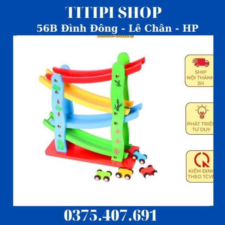 Siêu giảm giá Đồ chơi xe cầu trượt 4 tầng bằng gỗ gồm 4 xe cho bé - Tamankids