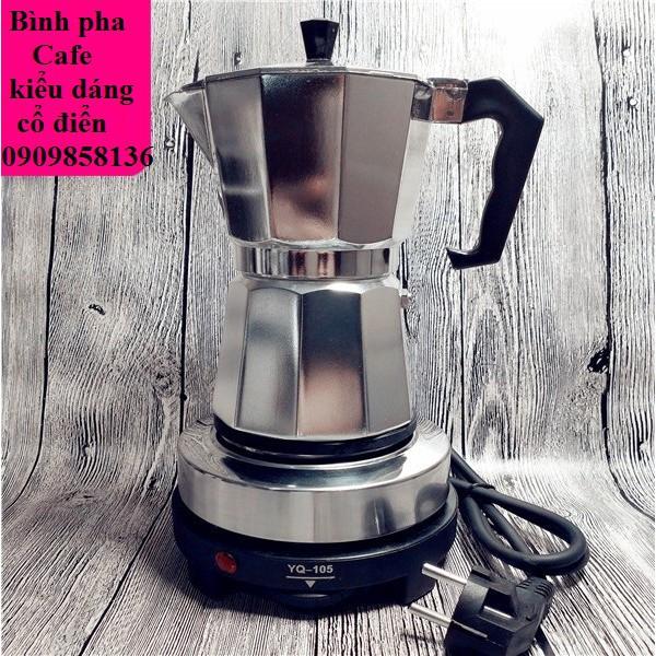 COMBO BÌNH PHA CÀ PHÊ KIỂU Ý 300ml NHÔM Ấm pha cafe kiểu Italia moka pot express 300 ml 6 tách cafe TẶNG kèm bếp điện