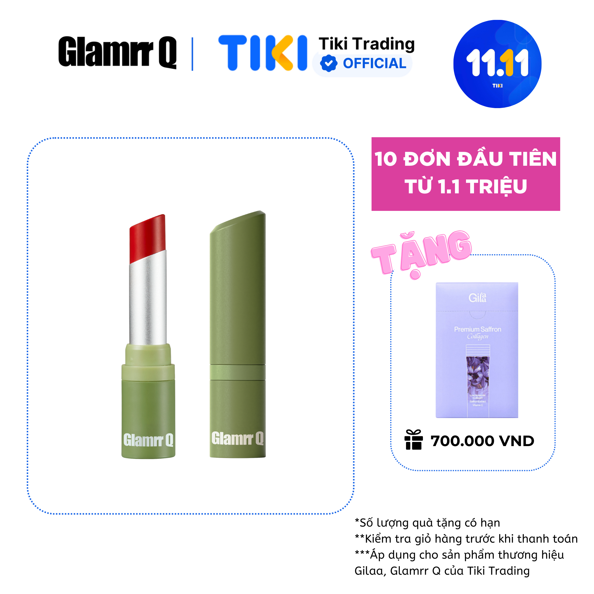 Son dưỡng môi thuần chay có màu GLAMRR Q V​E​G​A​N S​U​P​E​R L​I​P B​A​L​M 4.5g by Gilaa