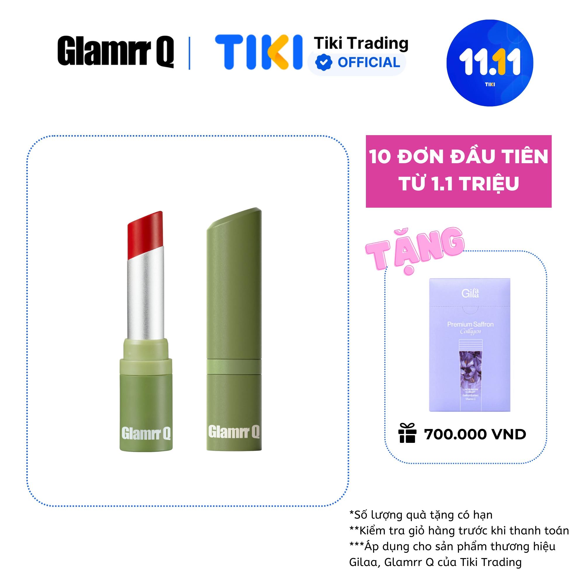 [Freeship 10k đơn 249k] Son dưỡng môi thuần chay có màu GLAMRR Q V​E​G​A​N S​U​P​E​R L​I​P B​A​L​M 4.5g by Gilaa