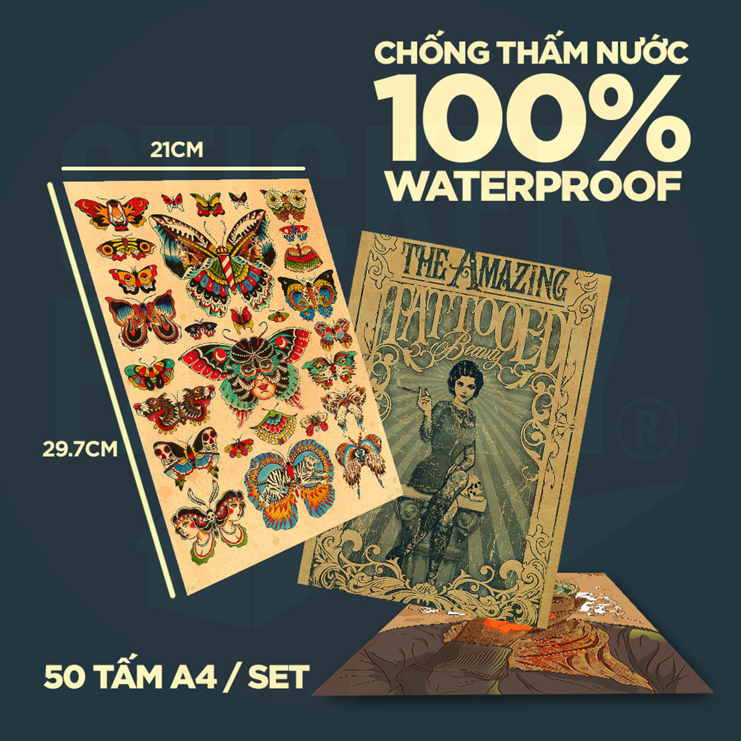 TATTOO - Set 50 Poster A4 dán tường trang trí decor quán nhà cửa - STICKER FACTORY