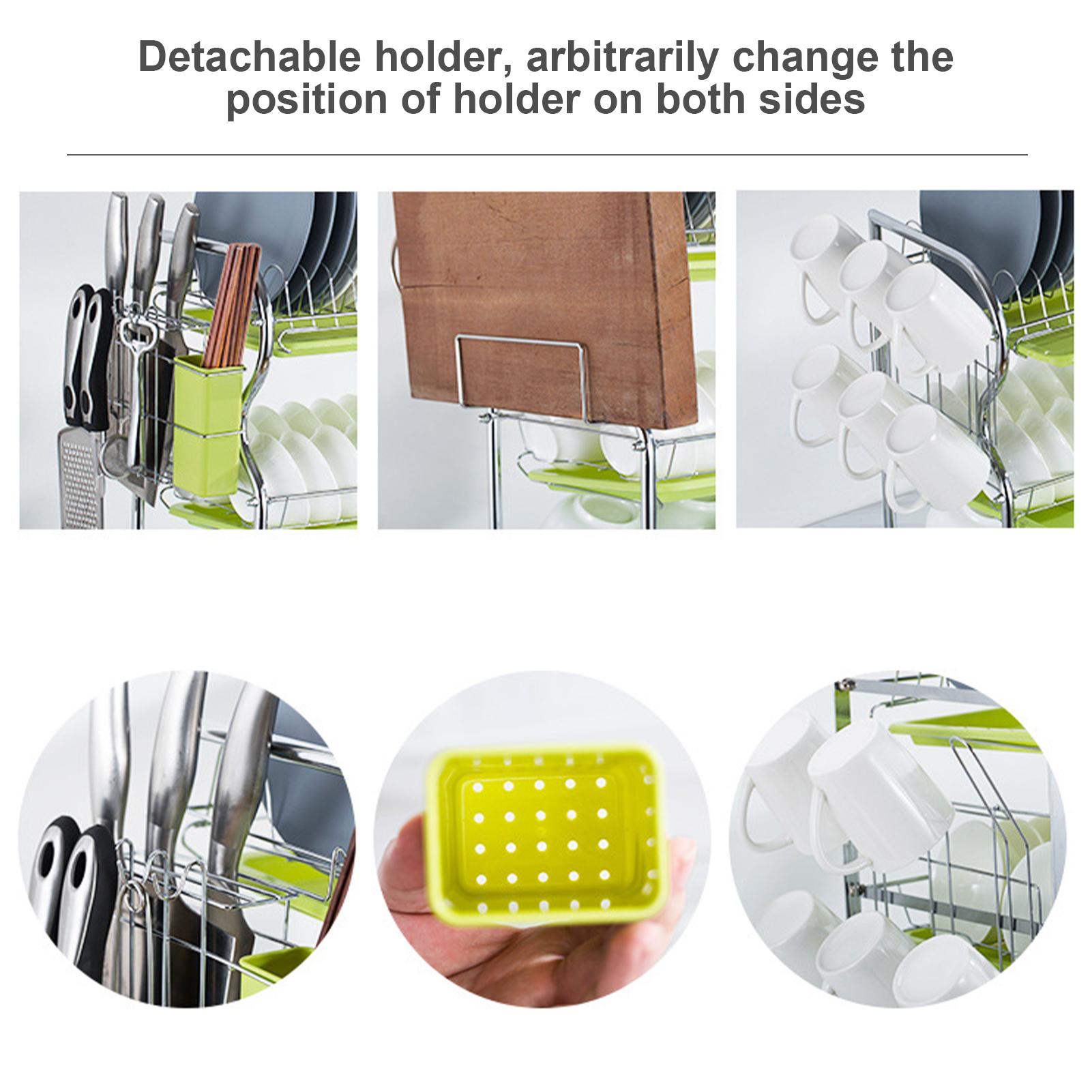 Giá để bát đĩa 3 tầng, bằng thép có thể thoát nước và tháo rời