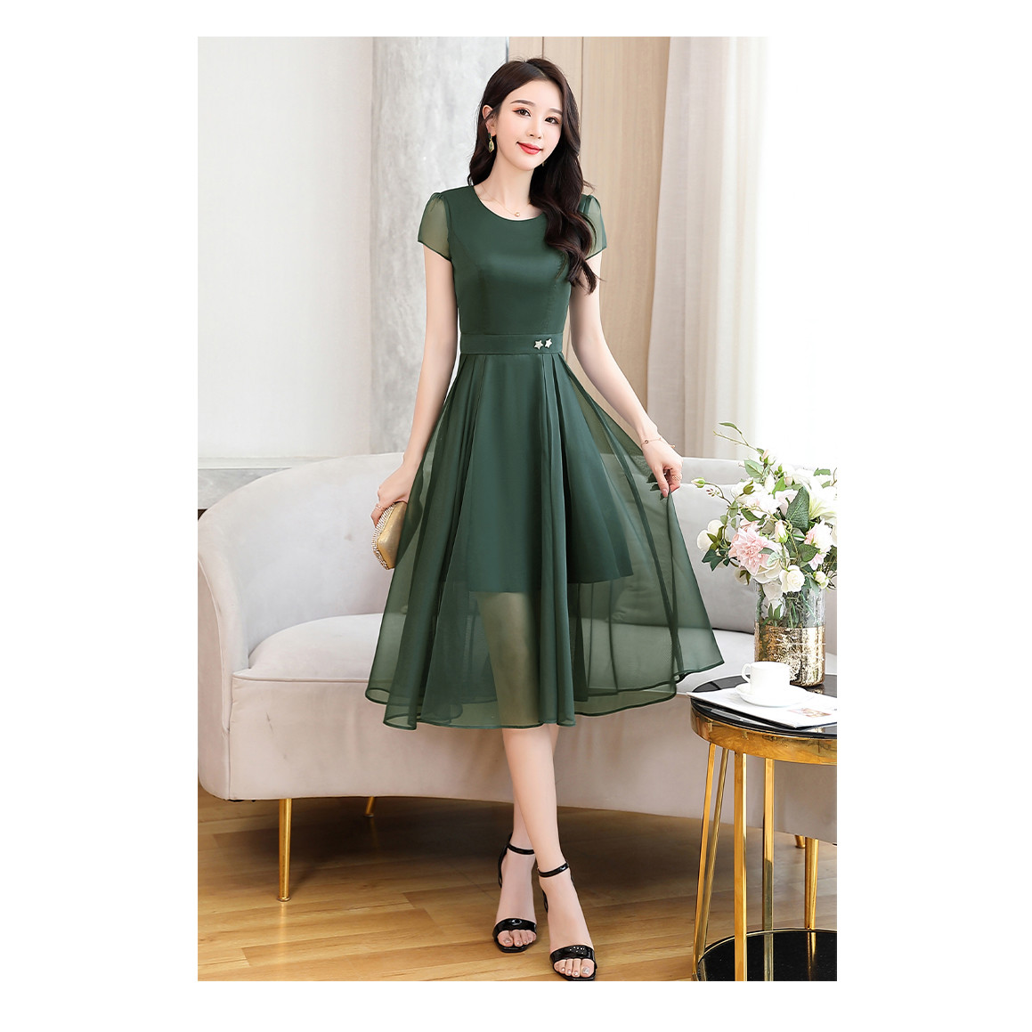 ĐẦM XÒE CHIFFON EO ĐÍNH SAO THANH LỊCH SANG TRỌNG SIZE TỪ 38-71KG