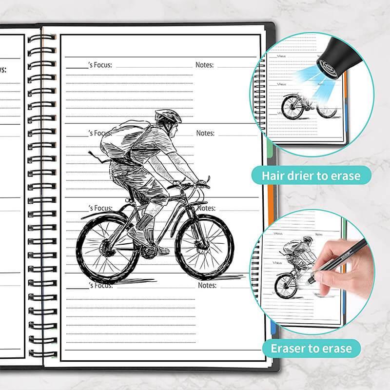 Bộ sổ A5 nhật ký hàng ngày kèm bút gel - Sổ tay tẩy xóa & scan app thông minh - Giấy tái sử dụng nhiều lần không thấm nước - Bảo vệ môi trường