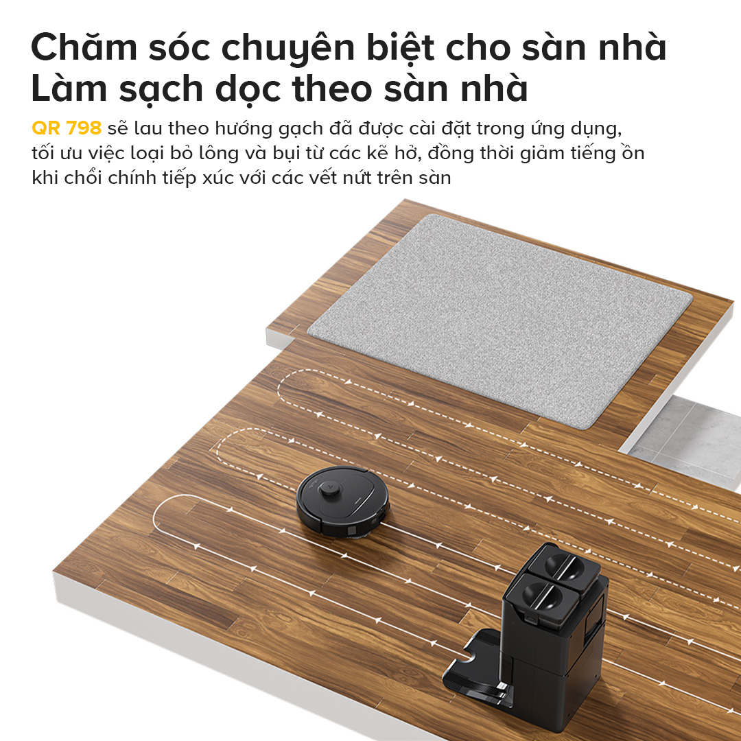 Robot Bút Bụi Lau Nhà Roborock QR 798 Lực 10.000 Pa Chống Rối - Hàng Chính Hãng